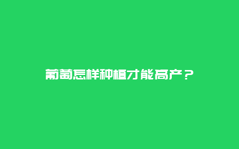 葡萄怎样种植才能高产？