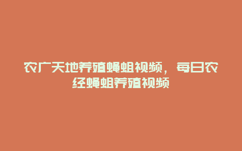 农广天地养殖蝇蛆视频，每日农经蝇蛆养殖视频