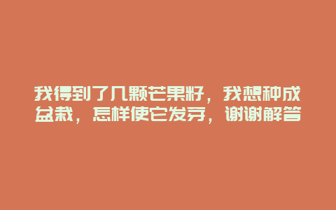 我得到了几颗芒果籽，我想种成盆栽，怎样使它发芽，谢谢解答