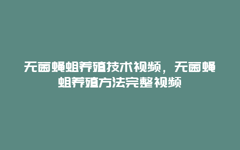 无菌蝇蛆养殖技术视频，无菌蝇蛆养殖方法完整视频