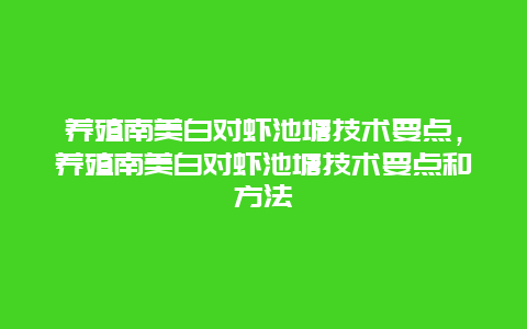 养殖南美白对虾池塘技术要点，养殖南美白对虾池塘技术要点和方法