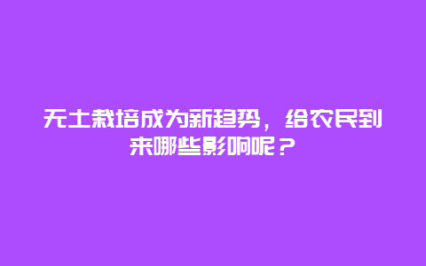 无土栽培成为新趋势，给农民到来哪些影响呢？