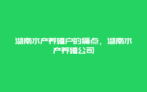 湖南水产养殖户的痛点，湖南水产养殖公司