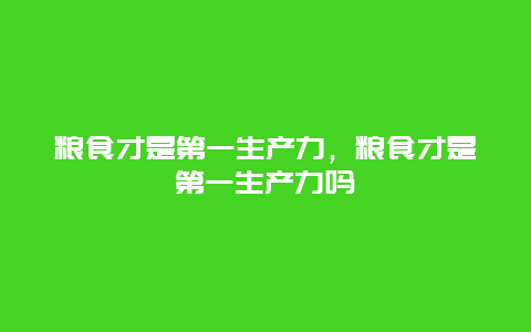 粮食才是第一生产力，粮食才是第一生产力吗