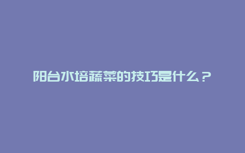 阳台水培蔬菜的技巧是什么？