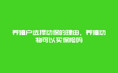 养殖户选择动保的理由，养殖动物可以买保险吗