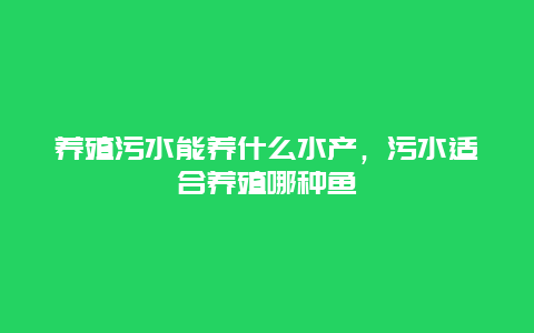 养殖污水能养什么水产，污水适合养殖哪种鱼