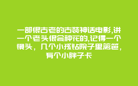 一部很古老的古装神话电影,讲一个老头很会种花的,记得一个镜头，几个小孩钻院子里篱笆，有个小胖子卡