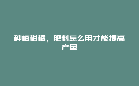 种植柑橘，肥料怎么用才能提高产量