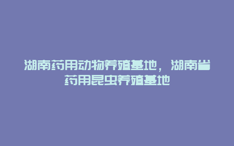 湖南药用动物养殖基地，湖南省药用昆虫养殖基地