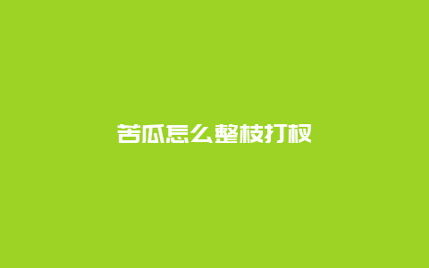 苦瓜怎么整枝打杈