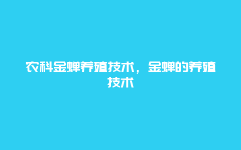 农科金蝉养殖技术，金蝉的养殖技术