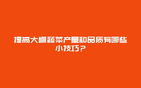 提高大棚蔬菜产量和品质有哪些小技巧？