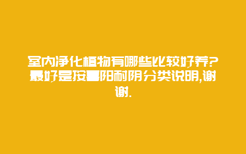 室内净化植物有哪些比较好养?最好是按喜阳耐阴分类说明,谢谢.