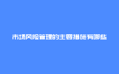 市场风险管理的主要措施有哪些