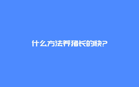 什么方法养猪长的快?