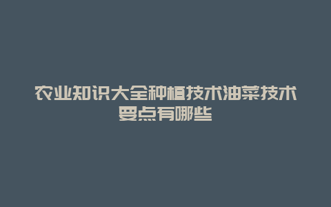 农业知识大全种植技术油菜技术要点有哪些