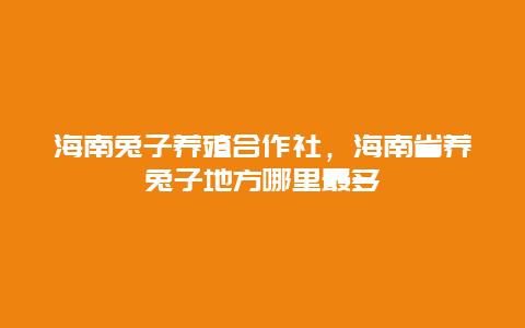 海南兔子养殖合作社，海南省养兔子地方哪里最多