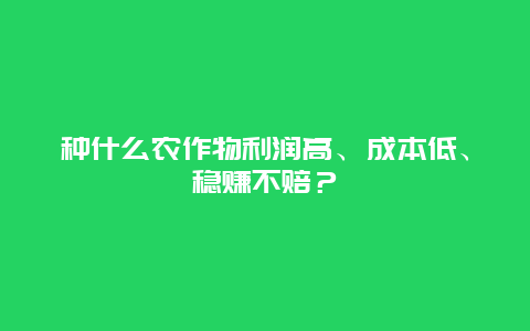 种什么农作物利润高、成本低、稳赚不赔？