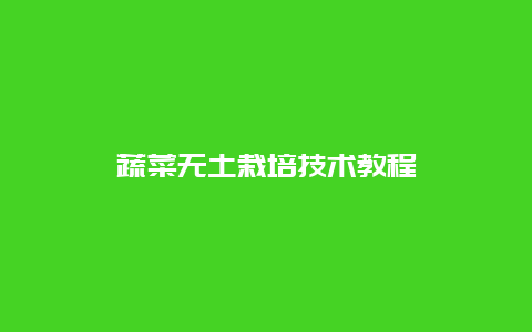 蔬菜无土栽培技术教程