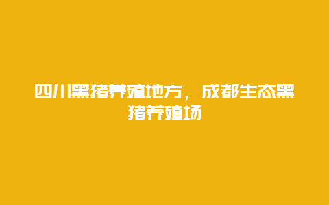 四川黑猪养殖地方，成都生态黑猪养殖场