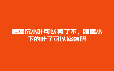 睡莲沉水叶可以剪了不，睡莲水下的叶子可以修剪吗