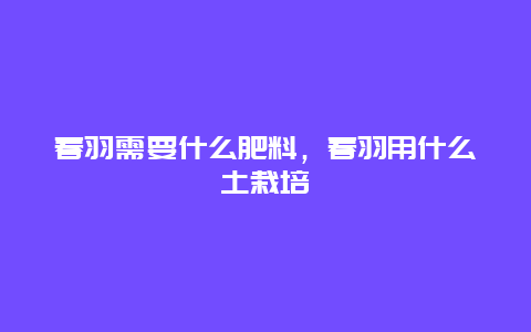 春羽需要什么肥料，春羽用什么土栽培