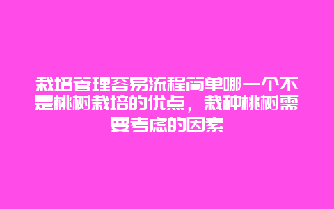 栽培管理容易流程简单哪一个不是桃树栽培的优点，栽种桃树需要考虑的因素