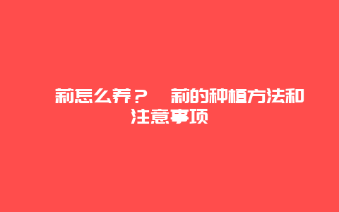 苿莉怎么养？苿莉的种植方法和注意事项