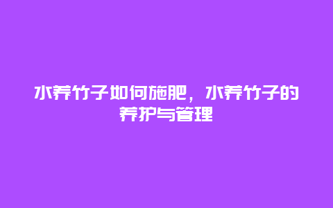 水养竹子如何施肥，水养竹子的养护与管理