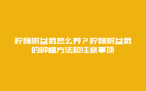 柠檬树盆栽怎么养？柠檬树盆栽的种植方法和注意事项