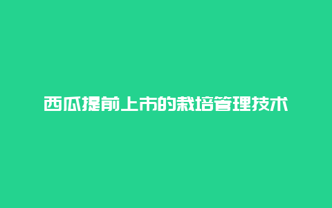 西瓜提前上市的栽培管理技术