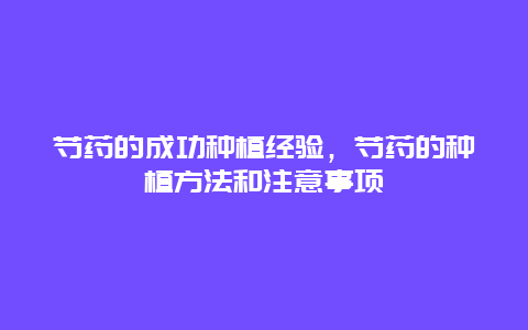 芍药的成功种植经验，芍药的种植方法和注意事项