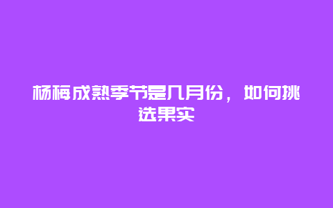 杨梅成熟季节是几月份，如何挑选果实