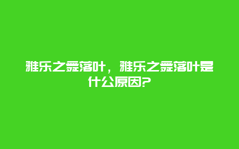 雅乐之舞落叶，雅乐之舞落叶是什公原因?