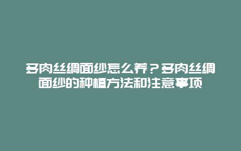 多肉丝绸面纱怎么养？多肉丝绸面纱的种植方法和注意事项