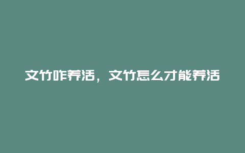 文竹咋养活，文竹怎么才能养活