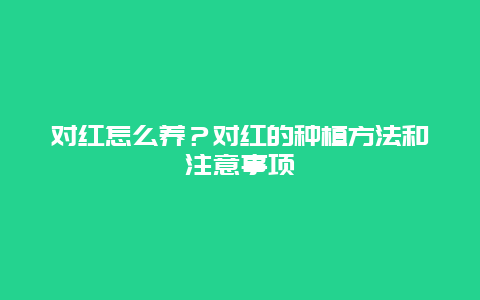 对红怎么养？对红的种植方法和注意事项