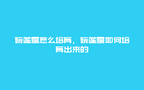 碗莲是怎么培育，碗莲是如何培育出来的