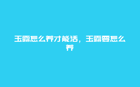 玉露怎么养才能活，玉露要怎么养