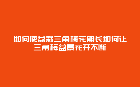 如何使盆栽三角梅花期长如何让三角梅盆景花开不断