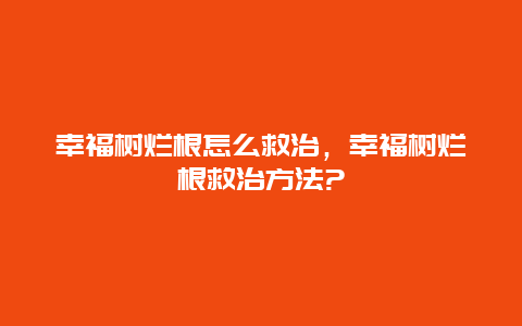 幸福树烂根怎么救治，幸福树烂根救治方法?