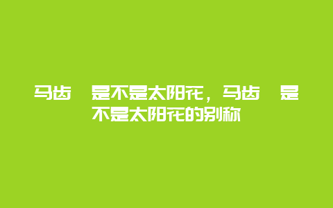 马齿苋是不是太阳花，马齿苋是不是太阳花的别称