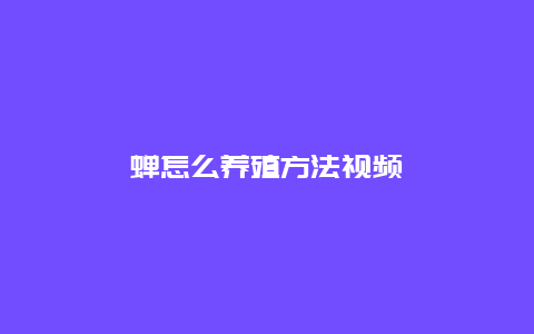 蝉怎么养殖方法视频