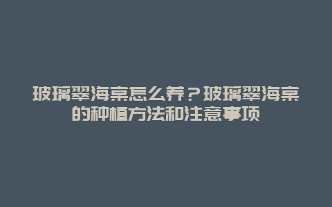 玻璃翠海棠怎么养？玻璃翠海棠的种植方法和注意事项