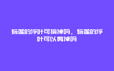 碗莲的浮叶可摘掉吗，碗莲的浮叶可以剪掉吗