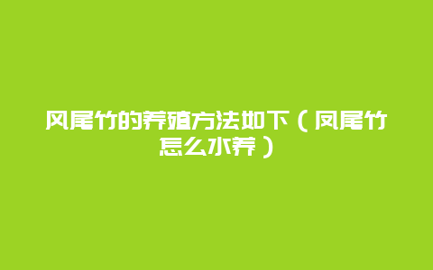 风尾竹的养殖方法如下（凤尾竹怎么水养）