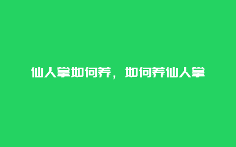 仙人掌如何养，如何养仙人掌