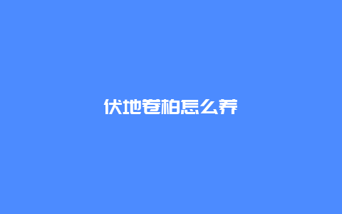 伏地卷柏怎么养