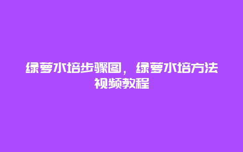 绿萝水培步骤图，绿萝水培方法视频教程